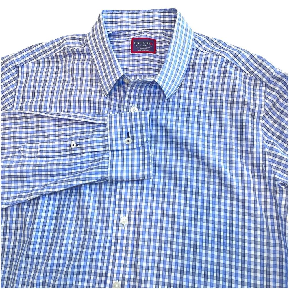UNTUCKit Durif WF Blue Check Slim Fit Long Sleeve Shirt Size Large